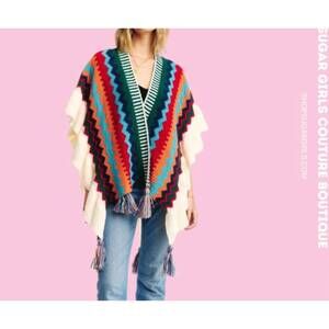 NEW LOVE SENSE sassy kimono style poncho with ruffles in orange